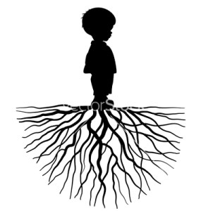 The silhouette of a child with root
